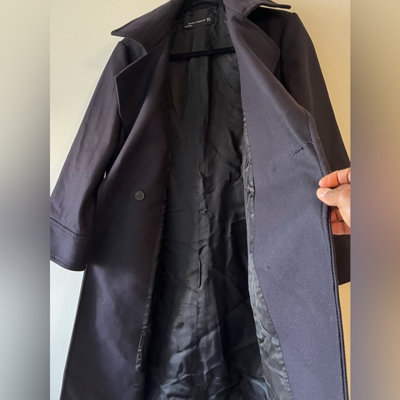 ZARA NAVY BLUE WOOL BLEND DOUBLE BREASTED  COAT BLOGGER FAVOURITE MINIMALIST M - Picture 10 of 16